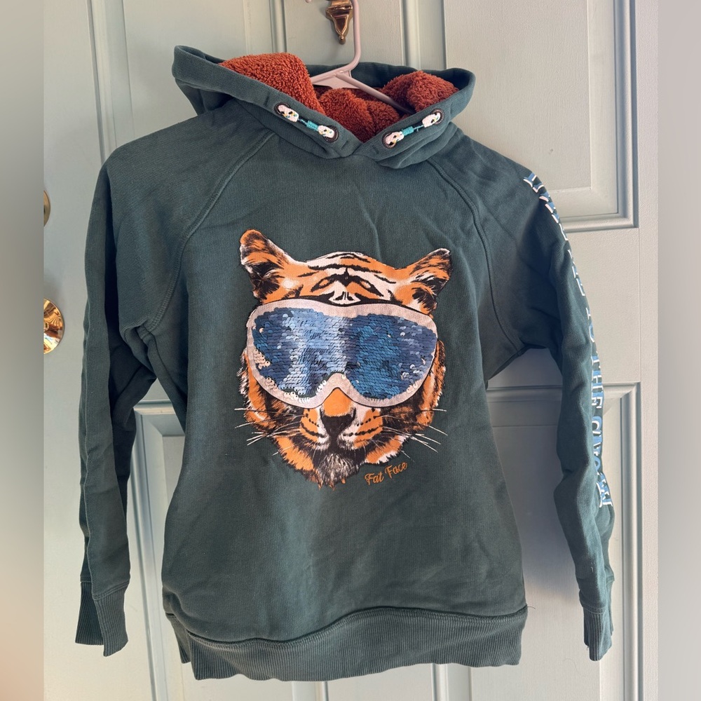 Fat Face Green Hoodie with Tiger Print